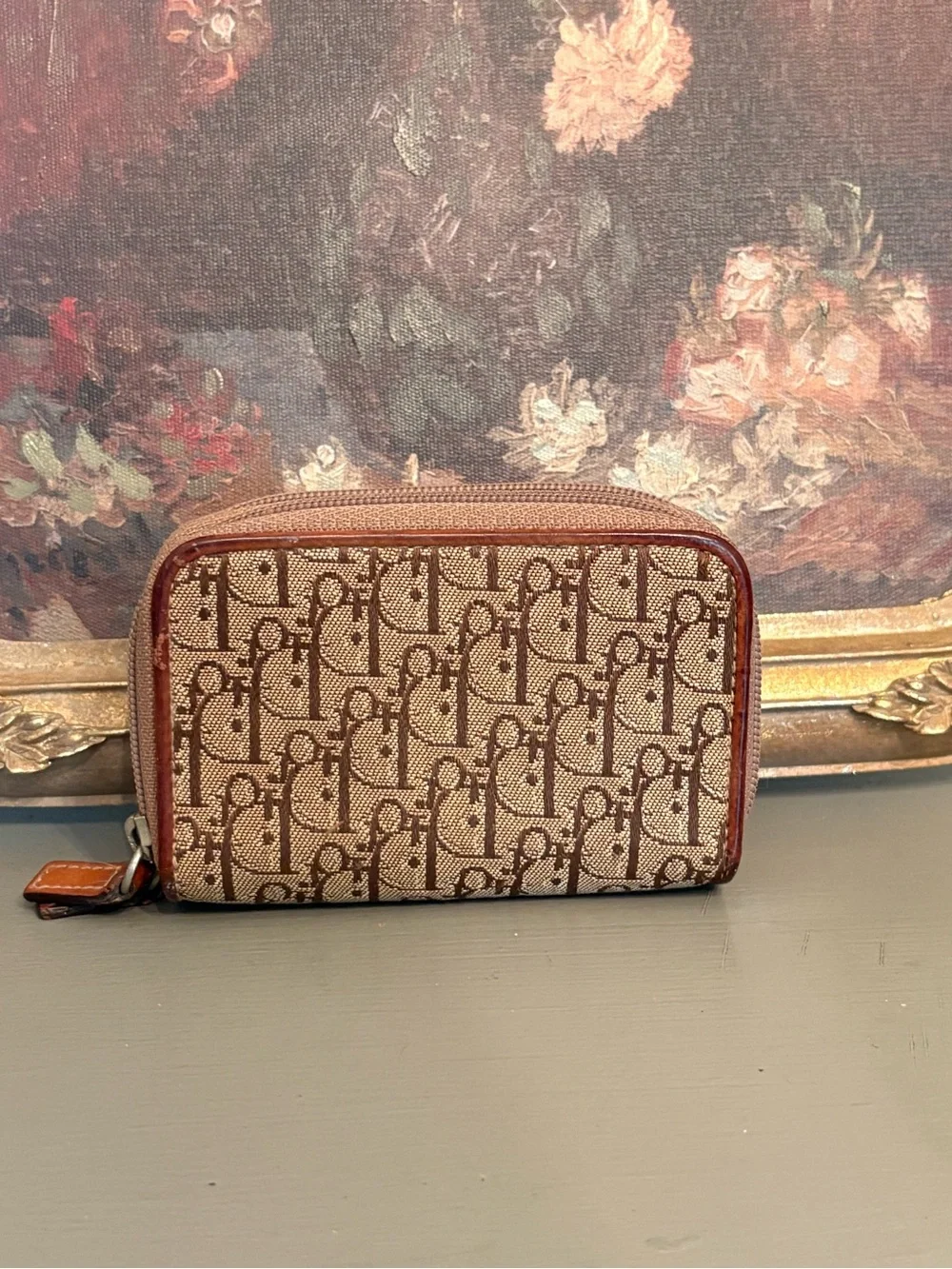 Rare Vintage Christian Dior Trotter Monogram Zip-Around Coin Purse/Key Pouch
